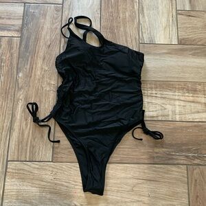 New without tags womens medium black one piece a line off the shoulder swimsuit
